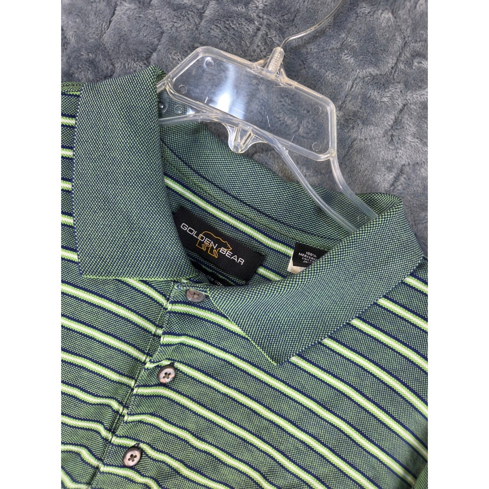 Golden Bear Mens XXL Green Striped Mercerized Cotton Polo Shirt Short Sleeve